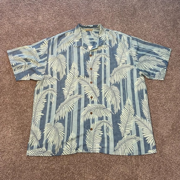 Tommy Bahama Button Shirt Mens XXL Blue Silk Blend Short Sleeve Floral AOP - Picture 1 of 7